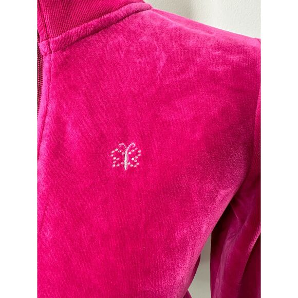 Vintage Y2k Magenta Pink Velour Track Jacket Rainbow Butterfly Patch size JR M - Picture 7 of 8